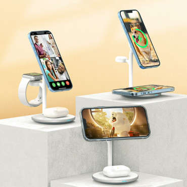 Estación de carga de inducción de stand 3in1 para iPhone Airpods Pro Apple Mirar negro