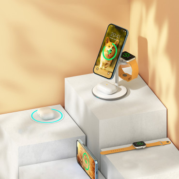 Estación de carga de inducción de stand 3in1 para iPhone Airpods Pro Apple Mirar negro