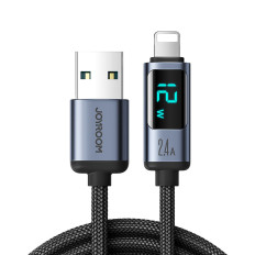 IPHONE kabel z LED zaslonom Strela - USB-A 2.4A 1.2m Črna