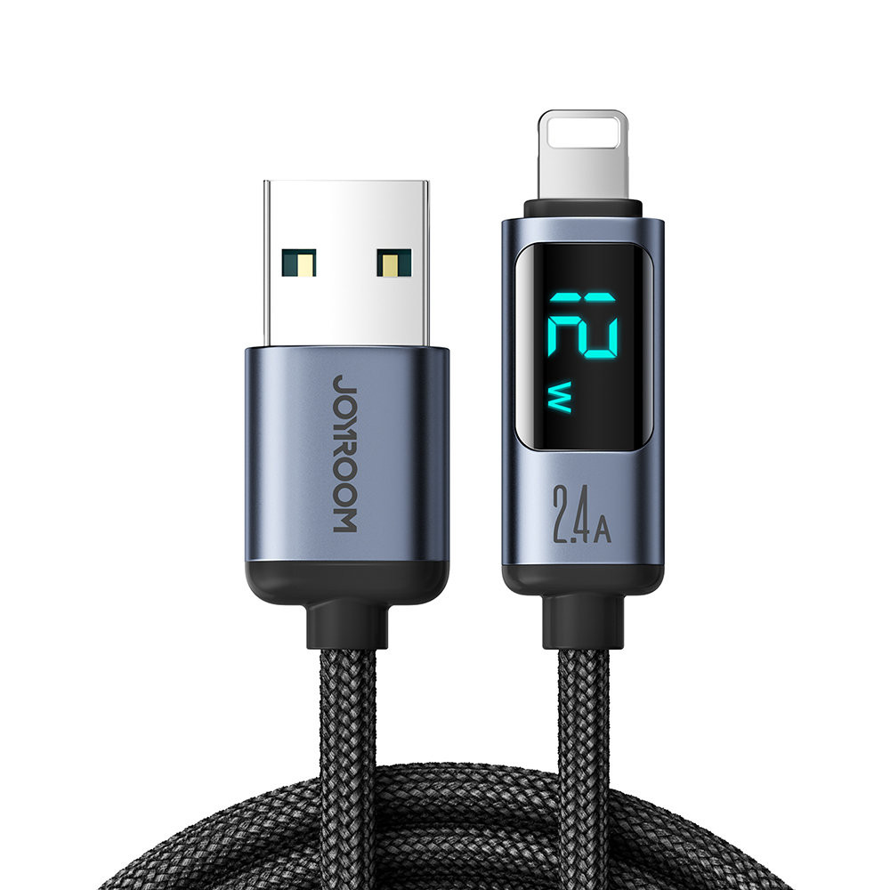 IPHONE kabel z LED zaslonom Strela - USB-A 2.4A 1.2m Črna