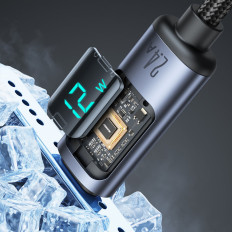 Cabo do iPhone com relâmpago de exibição LED - USB-A 2.4A 1.2m Preto