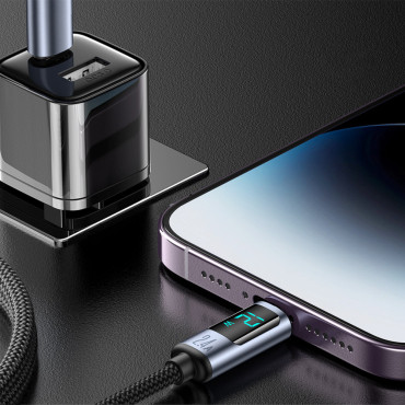 IPHONE kabel z LED zaslonom Strela - USB-A 2.4A 1.2m Črna