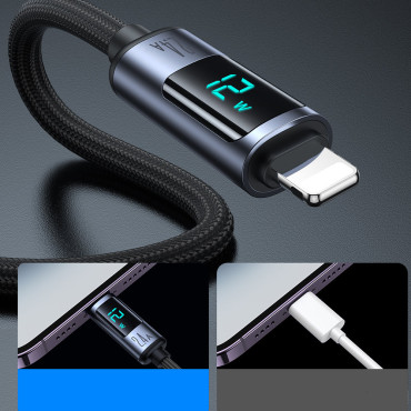 IPHONE kabel z LED zaslonom Strela - USB-A 2.4A 1.2m Črna