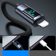 IPHONE kabel z LED zaslonom Strela - USB-A 2.4A 1.2m Črna