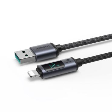 IPHONE kabel z LED zaslonom Strela - USB-A 2.4A 1.2m Črna
