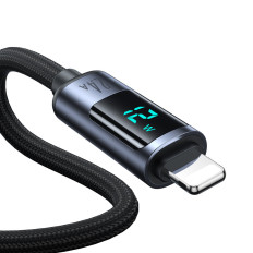 IPHONE kabel z LED zaslonom Strela - USB-A 2.4A 1.2m Črna