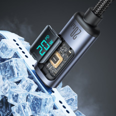 IPhone kabel z LED zaslonom Strela - USB-C 2.4A 1.2m Črna