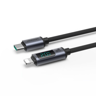 "IPhone" kabelis su LED ekrano žaibais - USB-C 2.4a 1.2m juoda