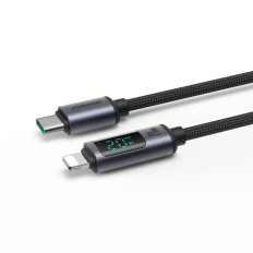 "IPhone" kabelis su LED ekrano žaibais - USB-C 2.4a 1.2m juoda