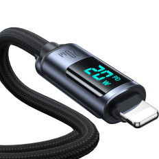 "IPhone" kabelis su LED ekrano žaibais - USB-C 2.4a 1.2m juoda