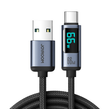 Kabeļu kabelis ar USB-C LED displeju - USB-A 66W 1.2m Black