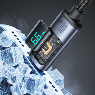 Καλώδιο καλωδίου με οθόνη LED USB-C - USB-A 66W 1.2m μαύρο