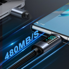 Cabo de cabo com Display de LED USB-C - USB-A 66W 1.2m Preto