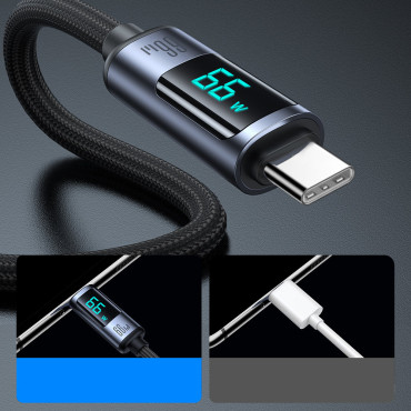 Kabeļu kabelis ar USB-C LED displeju - USB-A 66W 1.2m Black