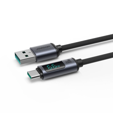 Kabeļu kabelis ar USB-C LED displeju - USB-A 66W 1.2m Black