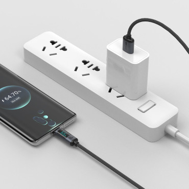 Kabeļu kabelis ar USB-C LED displeju - USB-A 66W 1.2m Black