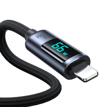 Kabeļu kabelis ar USB-C LED displeju - USB-A 66W 1.2m Black