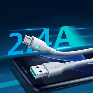 Kabeļu kabelis ar USB LED indikatoru - Micro USB 2.4A 2m balts