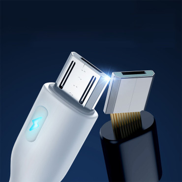 Kabeļu kabelis ar USB LED indikatoru - Micro USB 2.4A 2m balts