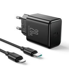 USB-C 20W PD tīkla lādētājs ar kabeli iPhone zibens melns