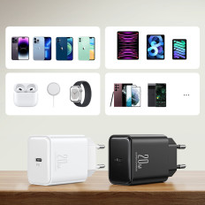 USB-C 20W PD tīkla lādētājs ar kabeli iPhone zibens melns