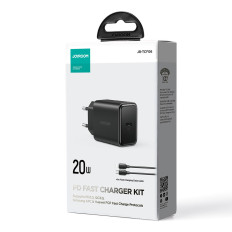 USB-C 20W PD tīkla lādētājs ar kabeli iPhone zibens melns