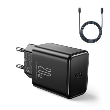 USB-C20W PD võrgulaadija kaabliga iPhone Lightning Black