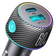 60W Car carregador PD USB-C USB-A Black