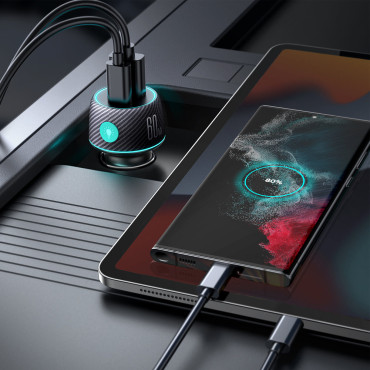 60W Car carregador PD USB-C USB-A Black