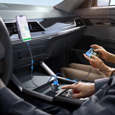 60W Car carregador PD USB-C USB-A Black