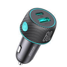 60W Car carregador PD USB-C USB-A Black