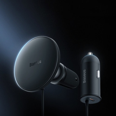 Επαγωγικός φορτωτής για καρό αυτοκίνητο Magsafe 15W USB 25W μαύρο