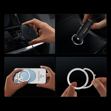 Carregador de Indução para Carro Checkered Magsafe 15W USB 25W Preto