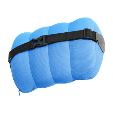 Almofada de carro no encosto de cabeça com forma de comfortride. Azul