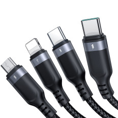 4In1 Cable USB-A kabel - 2x USB-C iPhone blesk mikrulfulová 1.2m Černá