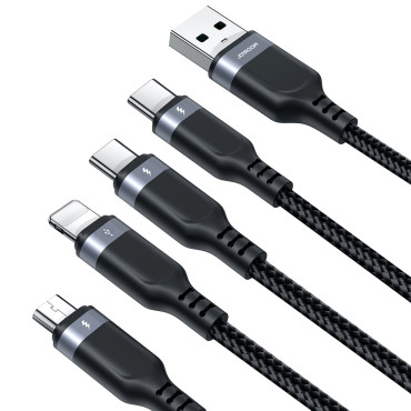4in1 kabelis USB-kabelis - 2x USB-C iPhone Žaibas Mikroustabas 1.2m juoda