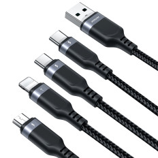 4in1 kabelis USB-kabelis - 2x USB-C iPhone Žaibas Mikroustabas 1.2m juoda