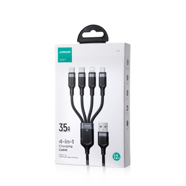 4in1 kabelis USB-kabelis - 2x USB-C iPhone Žaibas Mikroustabas 1.2m juoda