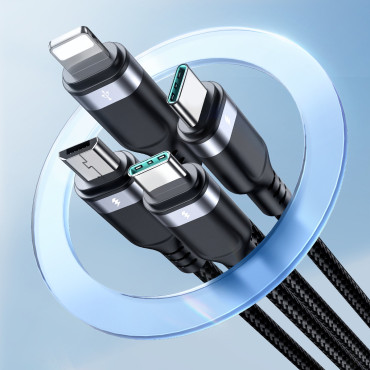 4in1 kabelis USB-kabelis - 2x USB-C iPhone Žaibas Mikroustabas 1.2m juoda