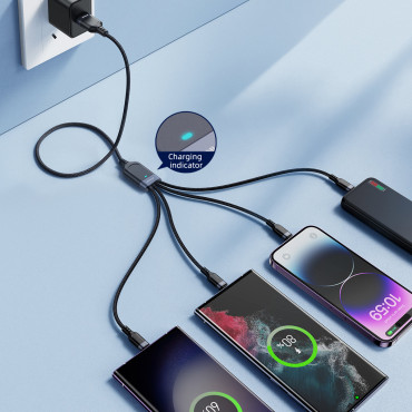 4in1 kabelis USB-kabelis - 2x USB-C iPhone Žaibas Mikroustabas 1.2m juoda