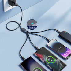 4in1 kabelis USB-kabelis - 2x USB-C iPhone Žaibas Mikroustabas 1.2m juoda