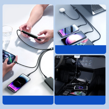 4in1 kabelis USB-kabelis - 2x USB-C iPhone Žaibas Mikroustabas 1.2m juoda