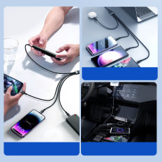 4in1 kabelis USB-kabelis - 2x USB-C iPhone Žaibas Mikroustabas 1.2m juoda