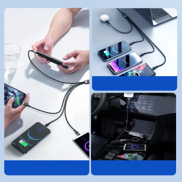 4in1 kabel USB-kabel - USB-C2x iPhone Lightning Microusb 1.2m Črna