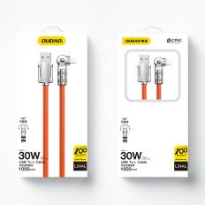 Sterk vinkelkabel for iPhone USB-A - Lyn 30W 1M rotasjon 180 oransje