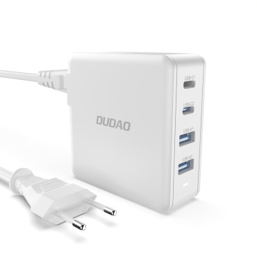 Snabb och stark GAN 2x USB-C 2x USB 100W vit nätverksladdare