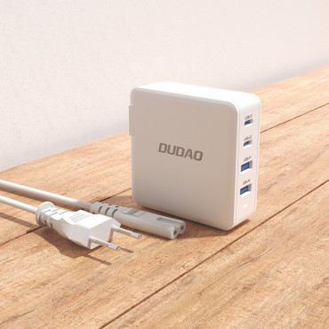 Gyors és erős GAN 2x USB-C 2X USB 100W fehér hálózati töltő