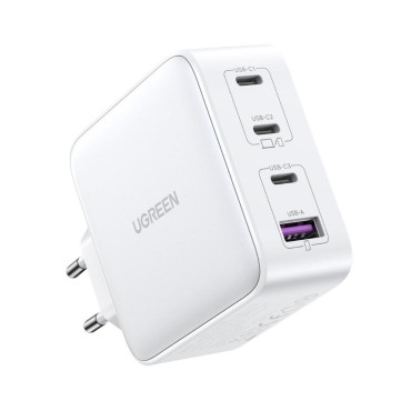 Ātrā iekrāvējs GAN 3x USB-C USB 100W PPS PD Power Piegāde White