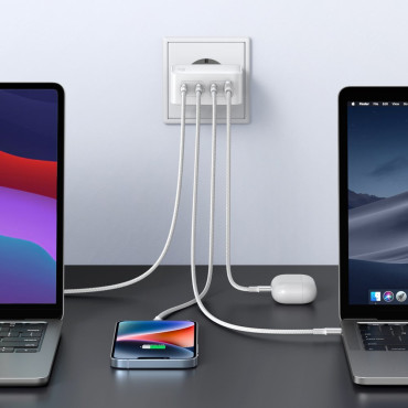 Snabb lastare GAN 3x USB-C USB 100W PPS PD POWER LEVERING VIT