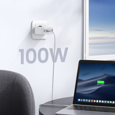 Snabb lastare GAN 3x USB-C USB 100W PPS PD POWER LEVERING VIT
